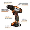 Taladro 3/8", 12v, 1 Batería 2ah, Pro, Truper