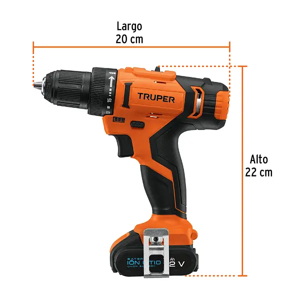 Taladro 3/8", 12v, 1 Batería 2ah, Pro, Truper