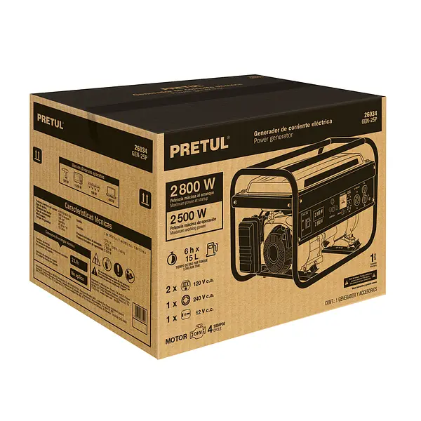 Generador Portátil 2.5 Kw Motor A Gasolina, Pretul