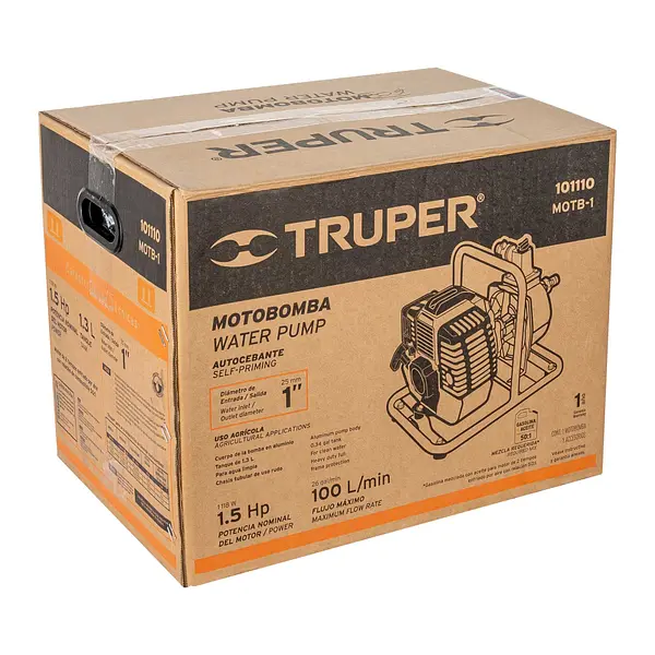 Motobomba Autocebante 1"X1", Gas. 1-1/2hp, Agrícola, Truper