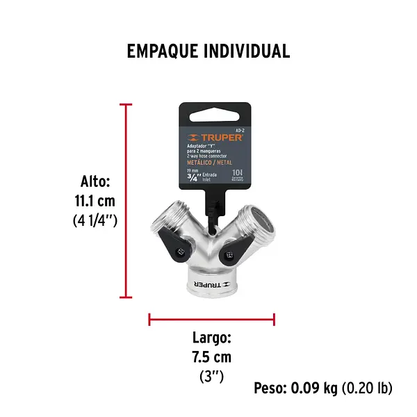 Conector "Y" 3/4" Metálico Para Manguera, Truper