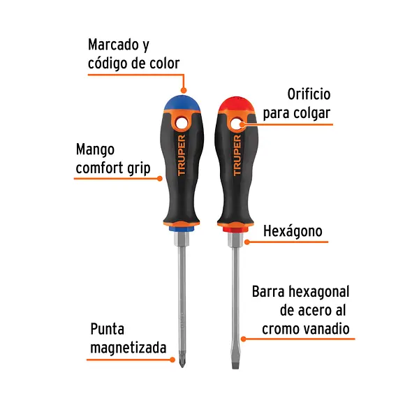 Dúo De Desarmadores 3/16" X 4" Mango Comfort Grip, Truper