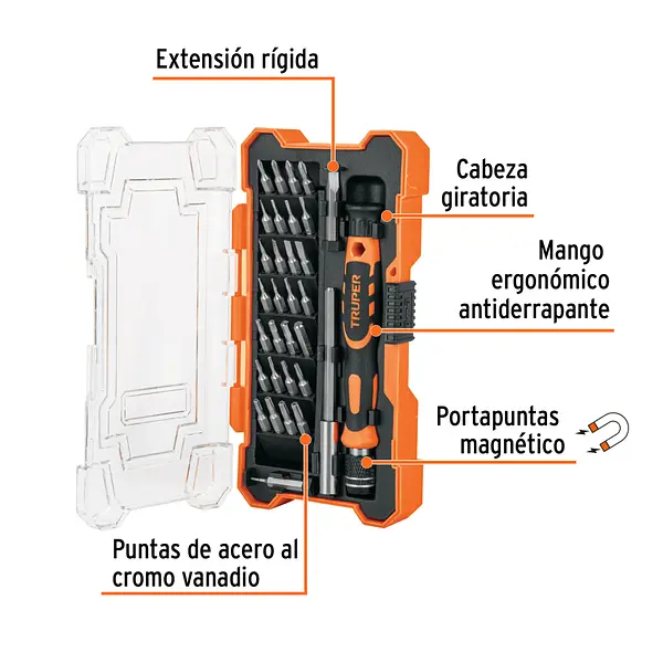 Desarmador De Precisión Con 30 Puntas Y Extensión