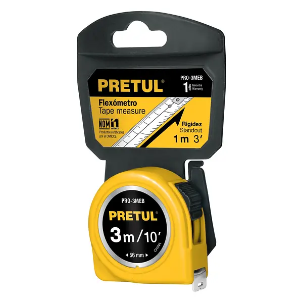 Flexómetro Amarillo 3 M Cinta 13 Mm, En Tarjeta, Pretul