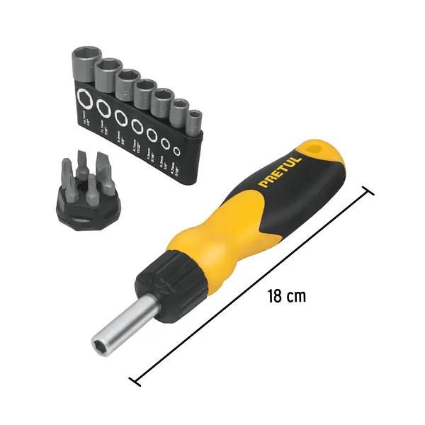 Desarmador Tipo Matraca Con 6 Puntas Y 7 Dados, Pretul