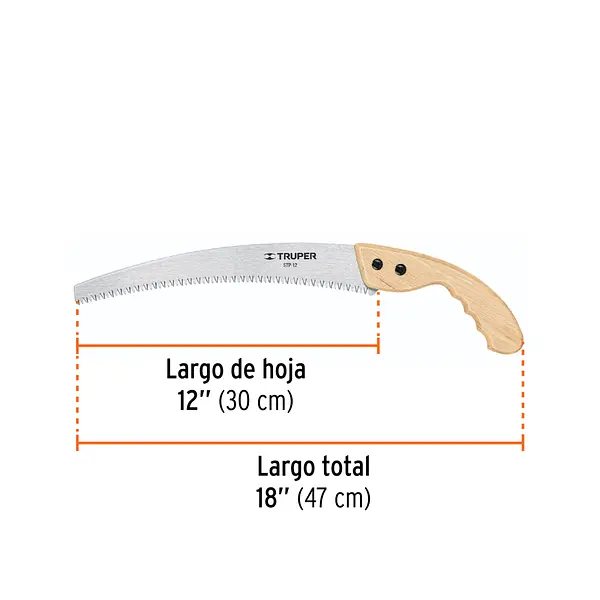 Serrucho De Poda 12",Hoja Curva,6 Dpp, Mango Madera, Truper