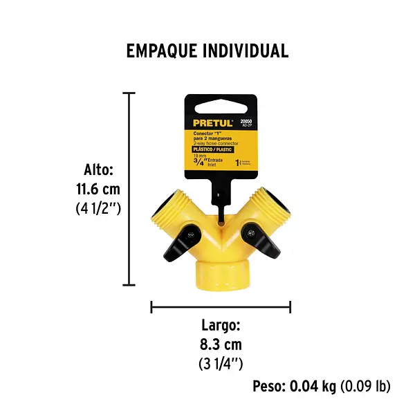 Conector "Y" 3/4" Plástico Para Manguera, Pretul