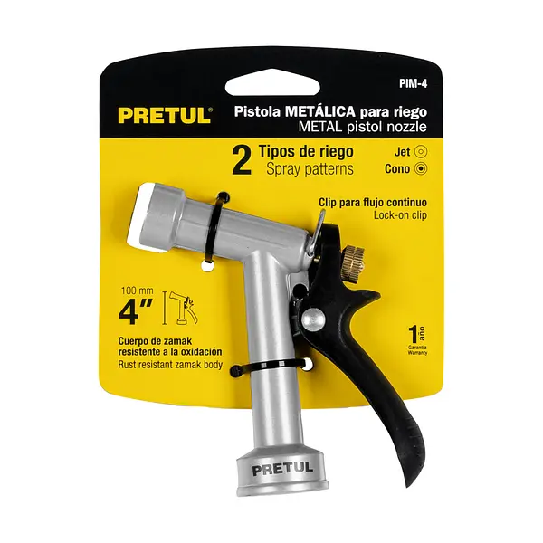 Pistola Metálica Para Riego De 4", 2 Funciones, Pretul