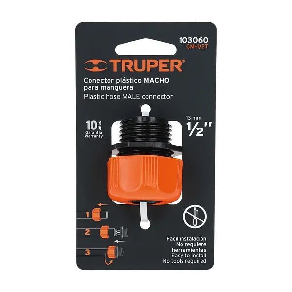 Conector 1/2" Macho De Abs Con Tuerca De Ajuste Manual