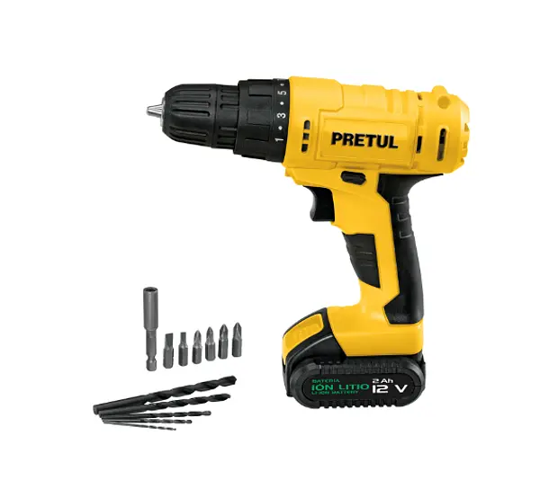 Taladro 3/8", 12v, 1 Batería 2ah, Pretul