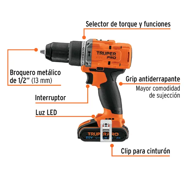 Rotomartillo 1/2", 20v, 2 Baterías 2ah, Truper Pro