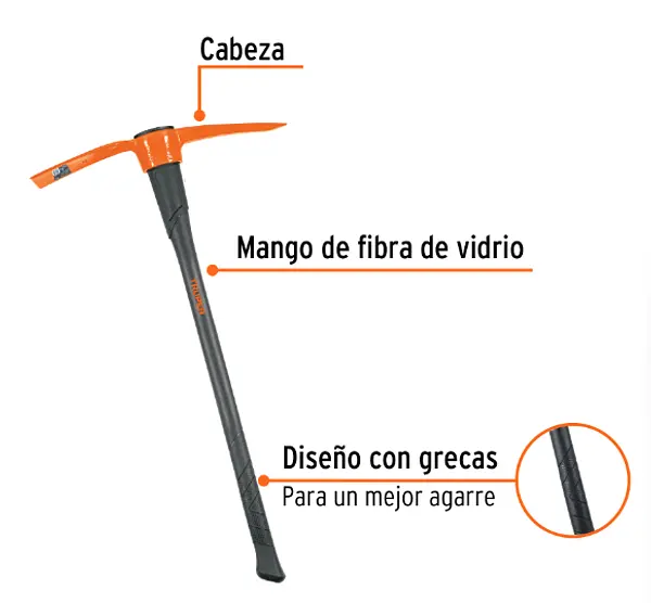 Talacho-Pico 5 Lb, Mango Fibra De Vidrio 36", Truper