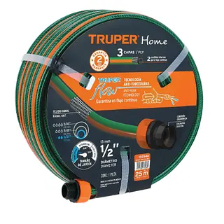 Manguera 1/2" Reforzada 3 Capas 25 M Conexiones Plásticas