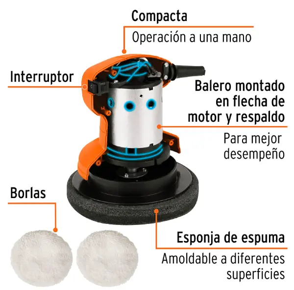 Pulidora Roto-Orbital Compacta 6", 45w, Truper Pro