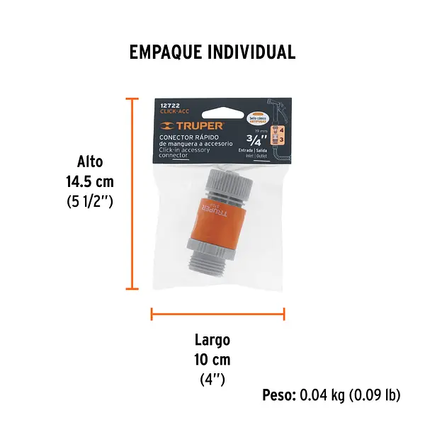 Conector 3/4" Rápido De Abs Manguera-Acc. Sistema Click