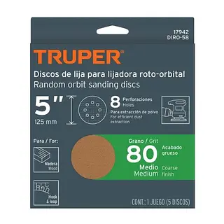 Discos De Lija 5" Grano 80, 8 Perforaciones X 5und