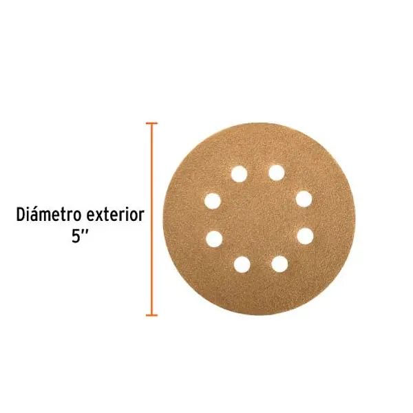 Discos De Lija 5" Grano 80, 8 Perforaciones X 5und