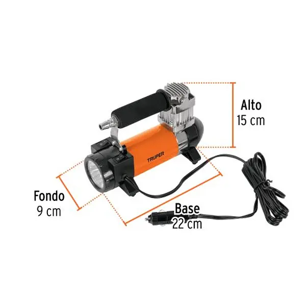 Inflador Portátil 12 V Para Auto, Con Linterna Led, Truper
