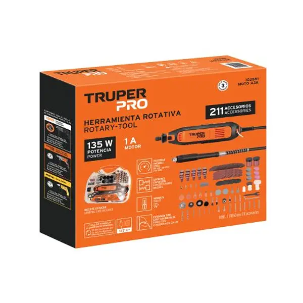 Herramienta Rotativa 135w Con 211 Accesorios, Truper Pro Ir