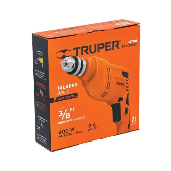 Taladro/Destornillador 3/8", 400w, Truper Pro