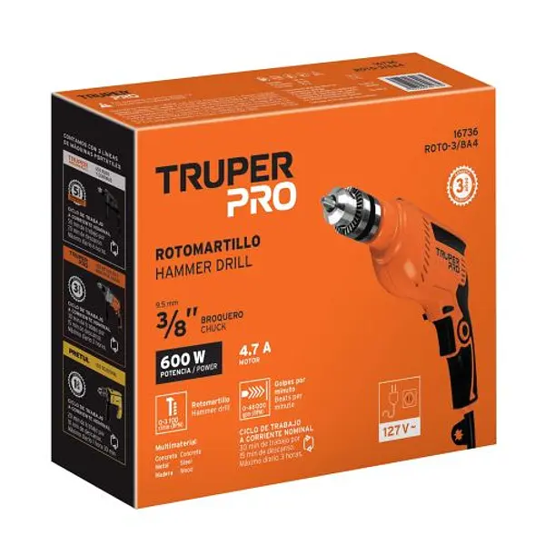 Rotomartillo/Destornillador 3/8", 600w, Truper Pro